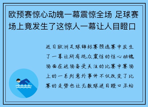 欧预赛惊心动魄一幕震惊全场 足球赛场上竟发生了这惊人一幕让人目瞪口呆